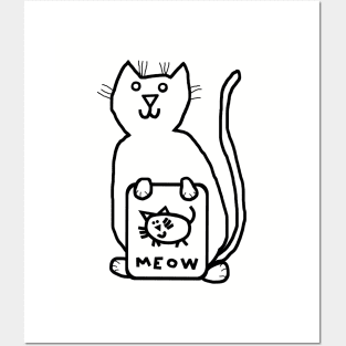 Cute Animals Cat Self Portrait Outline Posters and Art